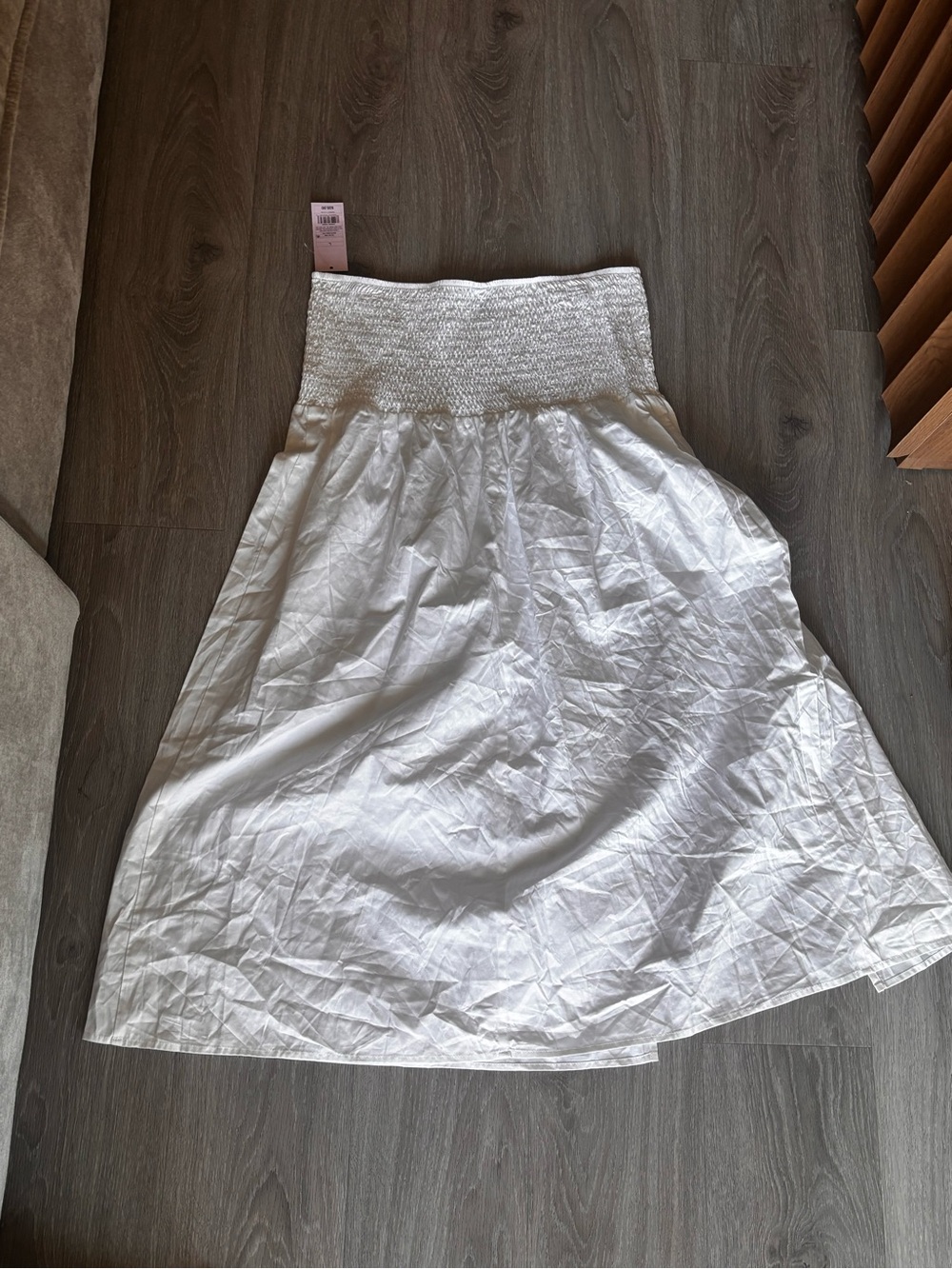 White Smocked Waist A-Line Skirt